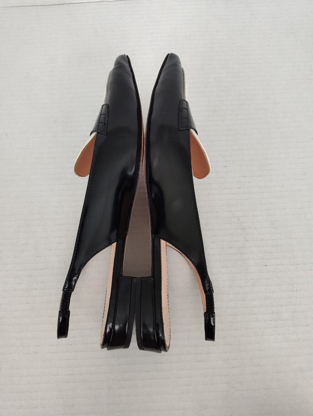 J Crew Black White Patent Leather Slingback Ballet Flats 8.5 Penny Loafer Shoes - Picture 4 of 8
